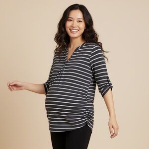 Mom's The Word Striped Button V-Neck Top